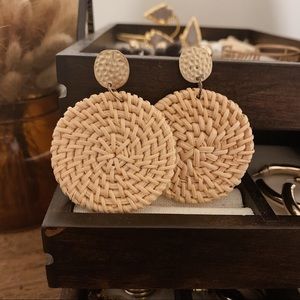 Round Rattan Earrings NWOT